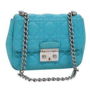 Christian Dior Chain Canage Shoulder Bag Leather Blue